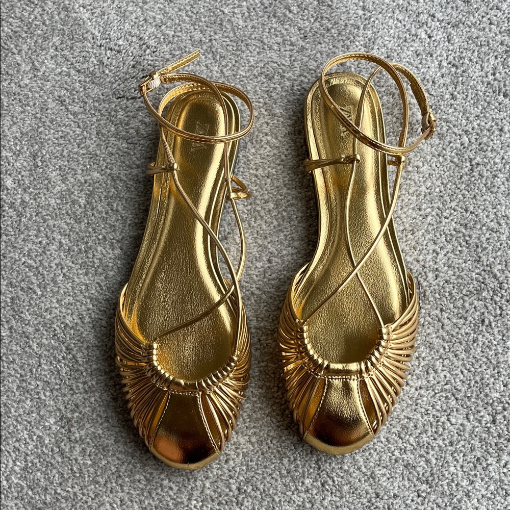 Zara Gold Strappy Women's Flat